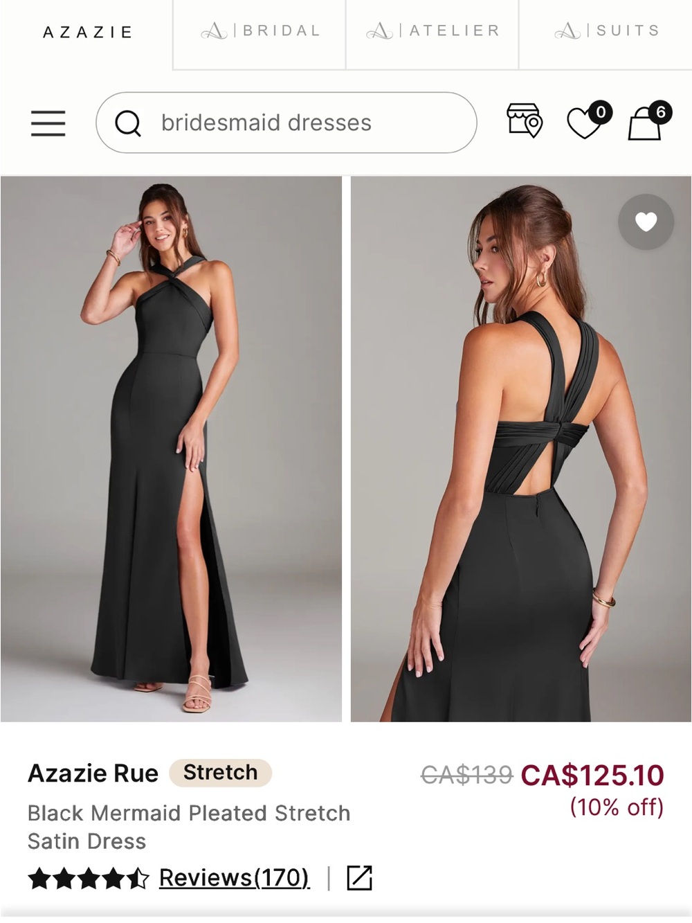 Azazie Black “Rue” Crossback Maxi Dress